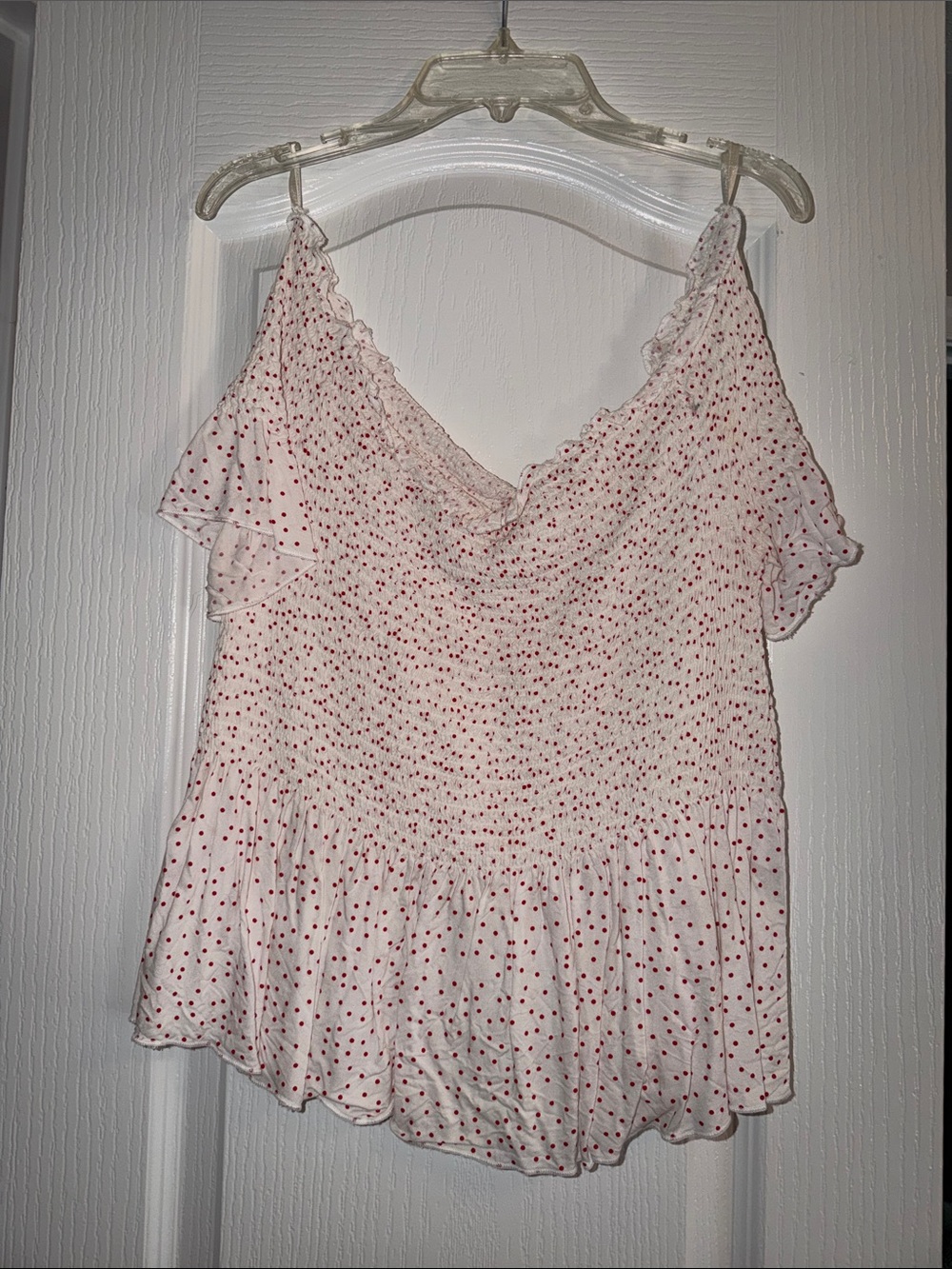 Japna White Camisole with Red Polka Dot Ruffles